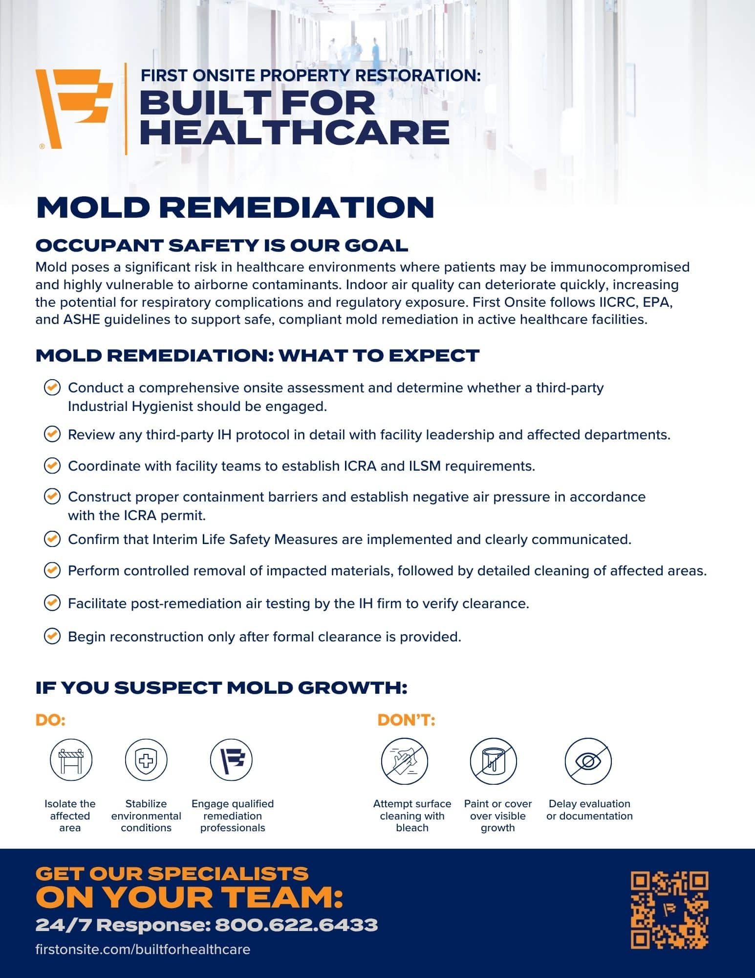 Mold remediation brochure for healthcare facilities, covering prevention, containment, and safety protocols